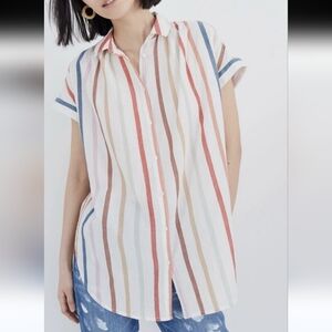 Madewell Multicolor Striped Oversized Short Sleeve Shirt Size M